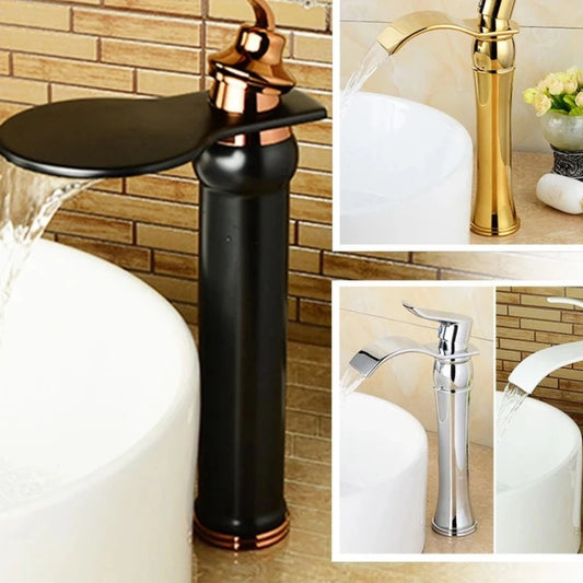 Rose Gold Black Bathroom Tall Faucet Deck Mounted